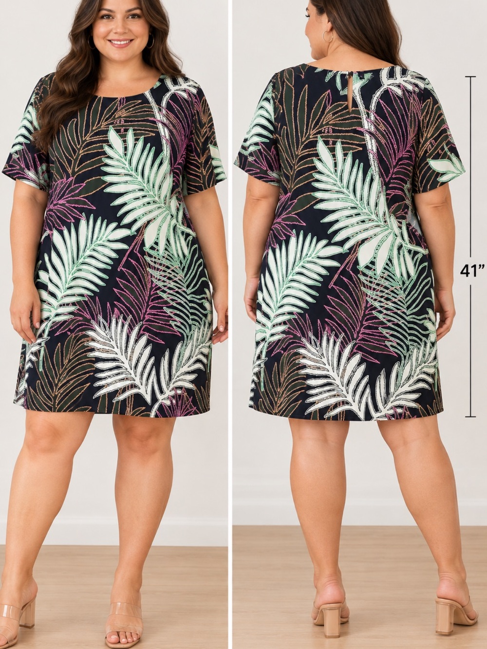 ELOQUII Tropical Palm Leaf Dress Coastal Cruise Resortwear